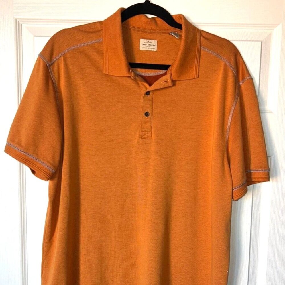 Tommy Bahama "Jeans" Large Mens Orange Polo Shirt Short Sleeve